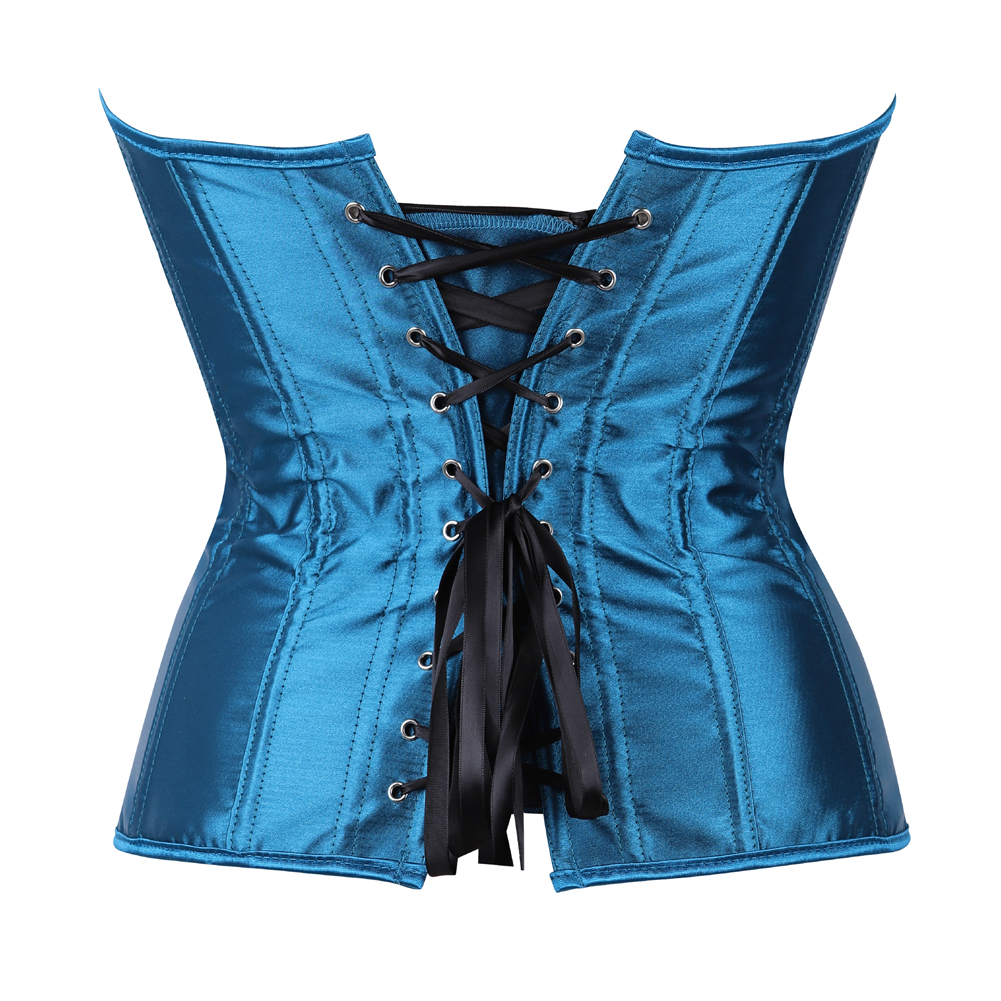 Blue-peacock-Womens Corset Bustier Satin Sexy Plus Size Gothic Lace Up Boned Gorset Top Shapewear Classic Clubwear Party Club Night Corselet