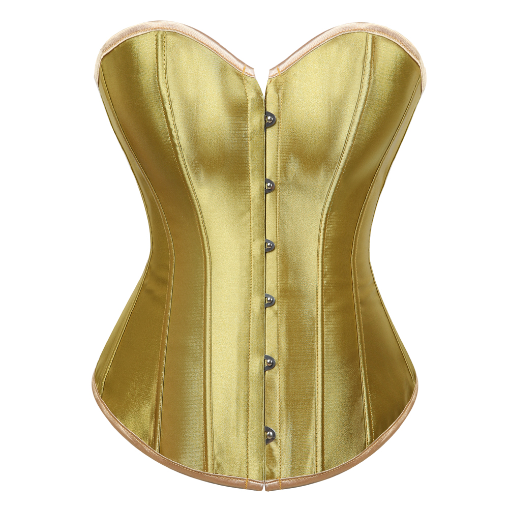 Gold-Womens Corset Bustier Satin Sexy Plus Size Gothic Lace Up Boned Gorset Top Shapewear Classic Clubwear Party Club Night Corselet