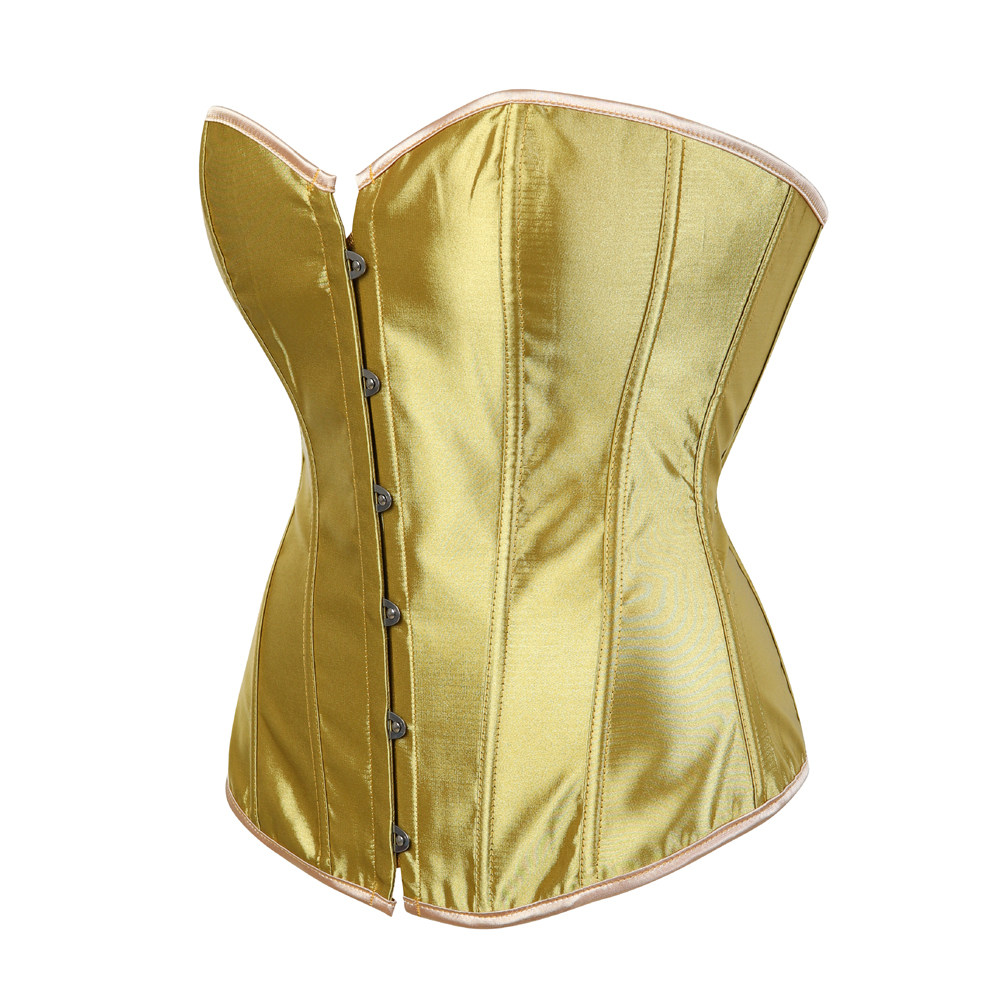 Gold-Womens Corset Bustier Satin Sexy Plus Size Gothic Lace Up Boned Gorset Top Shapewear Classic Clubwear Party Club Night Corselet