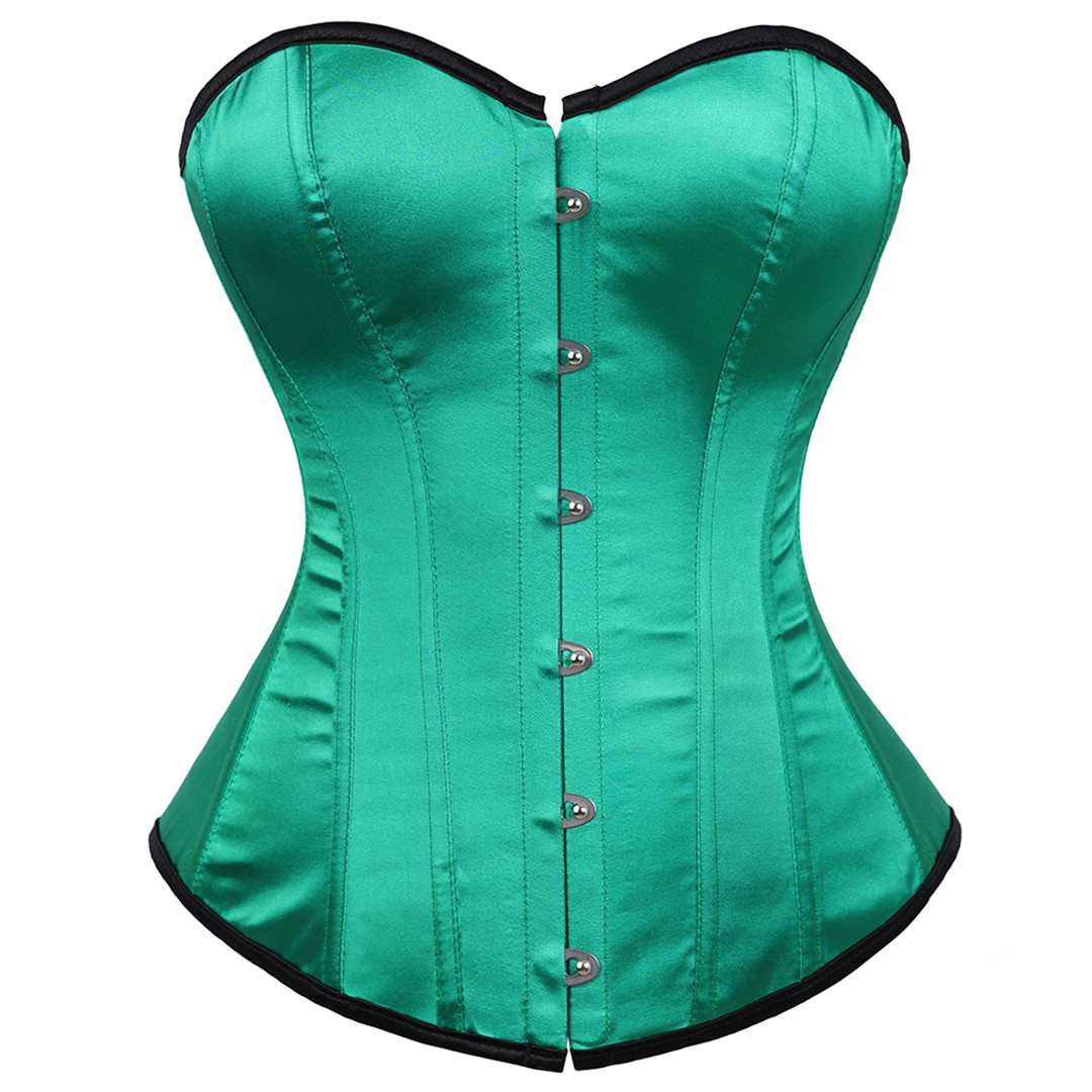 Green-Womens Corset Bustier Satin Sexy Plus Size Gothic Lace Up Boned Gorset Top Shapewear Classic Clubwear Party Club Night Corselet