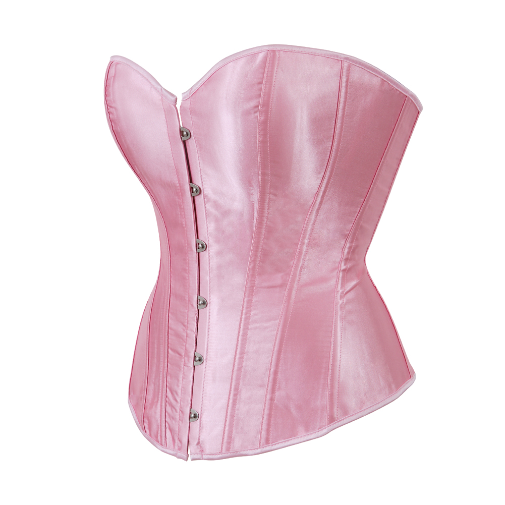 Pink-Womens Corset Bustier Satin Sexy Plus Size Gothic Lace Up Boned Gorset Top Shapewear Classic Clubwear Party Club Night Corselet