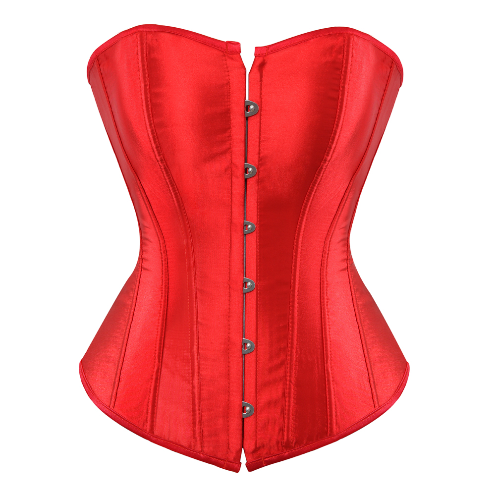 Red-Womens Corset Bustier Satin Sexy Plus Size Gothic Lace Up Boned Gorset Top Shapewear Classic Clubwear Party Club Night Corselet