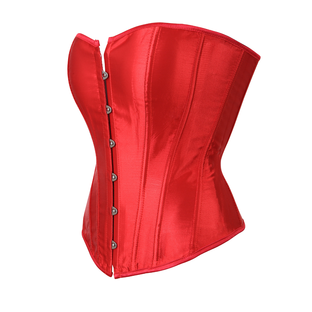 Red-Womens Corset Bustier Satin Sexy Plus Size Gothic Lace Up Boned Gorset Top Shapewear Classic Clubwear Party Club Night Corselet