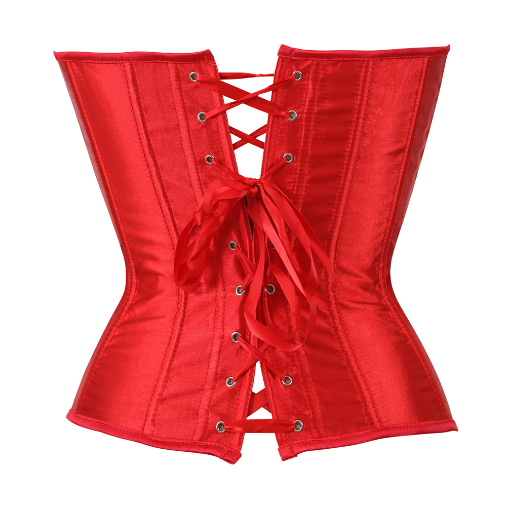 Red-Womens Corset Bustier Satin Sexy Plus Size Gothic Lace Up Boned Gorset Top Shapewear Classic Clubwear Party Club Night Corselet