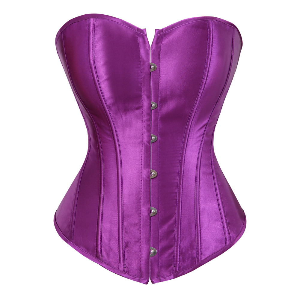 Purple-Womens Corset Bustier Satin Sexy Plus Size Gothic Lace Up Boned Gorset Top Shapewear Classic Clubwear Party Club Night Corselet