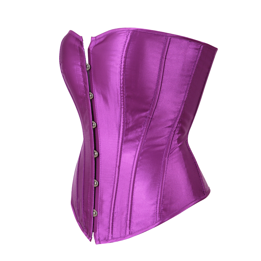 Purple-Womens Corset Bustier Satin Sexy Plus Size Gothic Lace Up Boned Gorset Top Shapewear Classic Clubwear Party Club Night Corselet