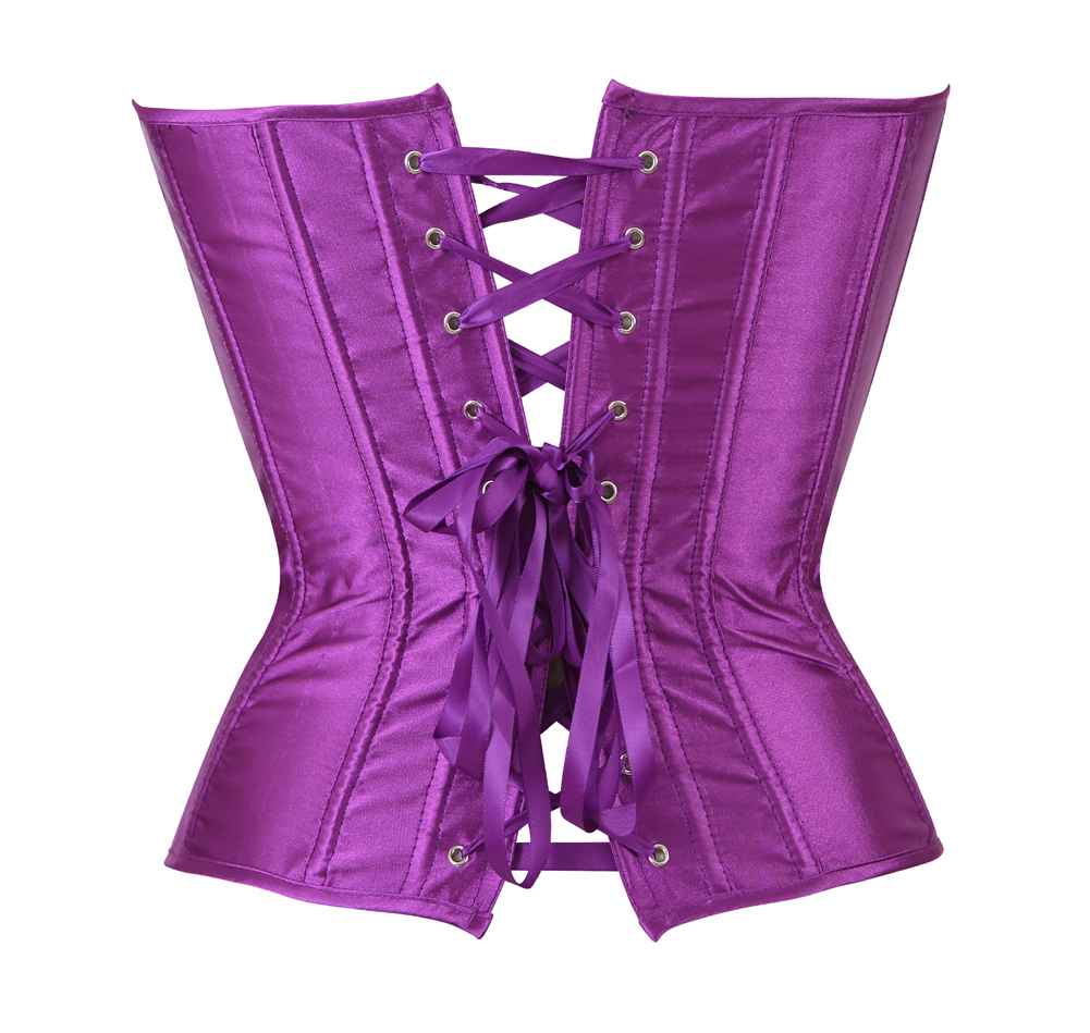 Purple-Womens Corset Bustier Satin Sexy Plus Size Gothic Lace Up Boned Gorset Top Shapewear Classic Clubwear Party Club Night Corselet