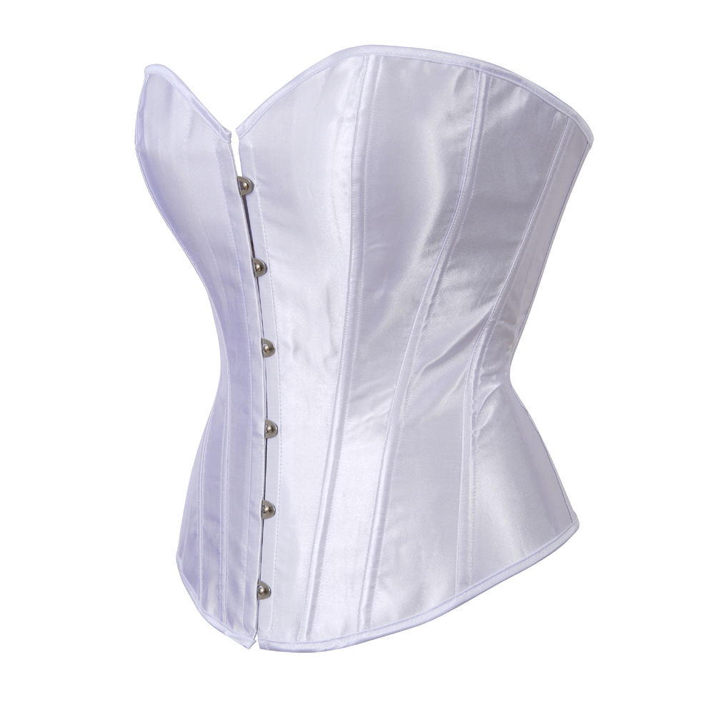 White-Womens Corset Bustier Satin Sexy Plus Size Gothic Lace Up Boned Gorset Top Shapewear Classic Clubwear Party Club Night Corselet