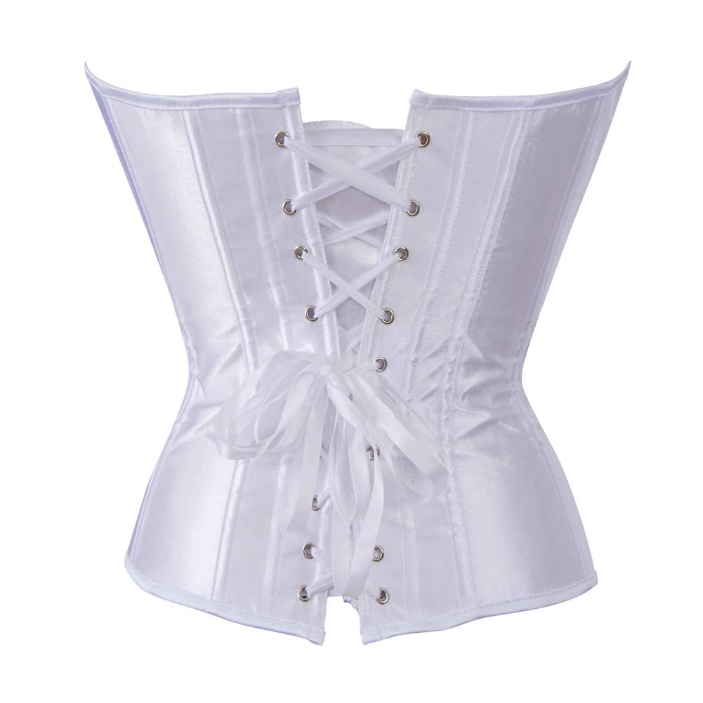 White-Womens Corset Bustier Satin Sexy Plus Size Gothic Lace Up Boned Gorset Top Shapewear Classic Clubwear Party Club Night Corselet