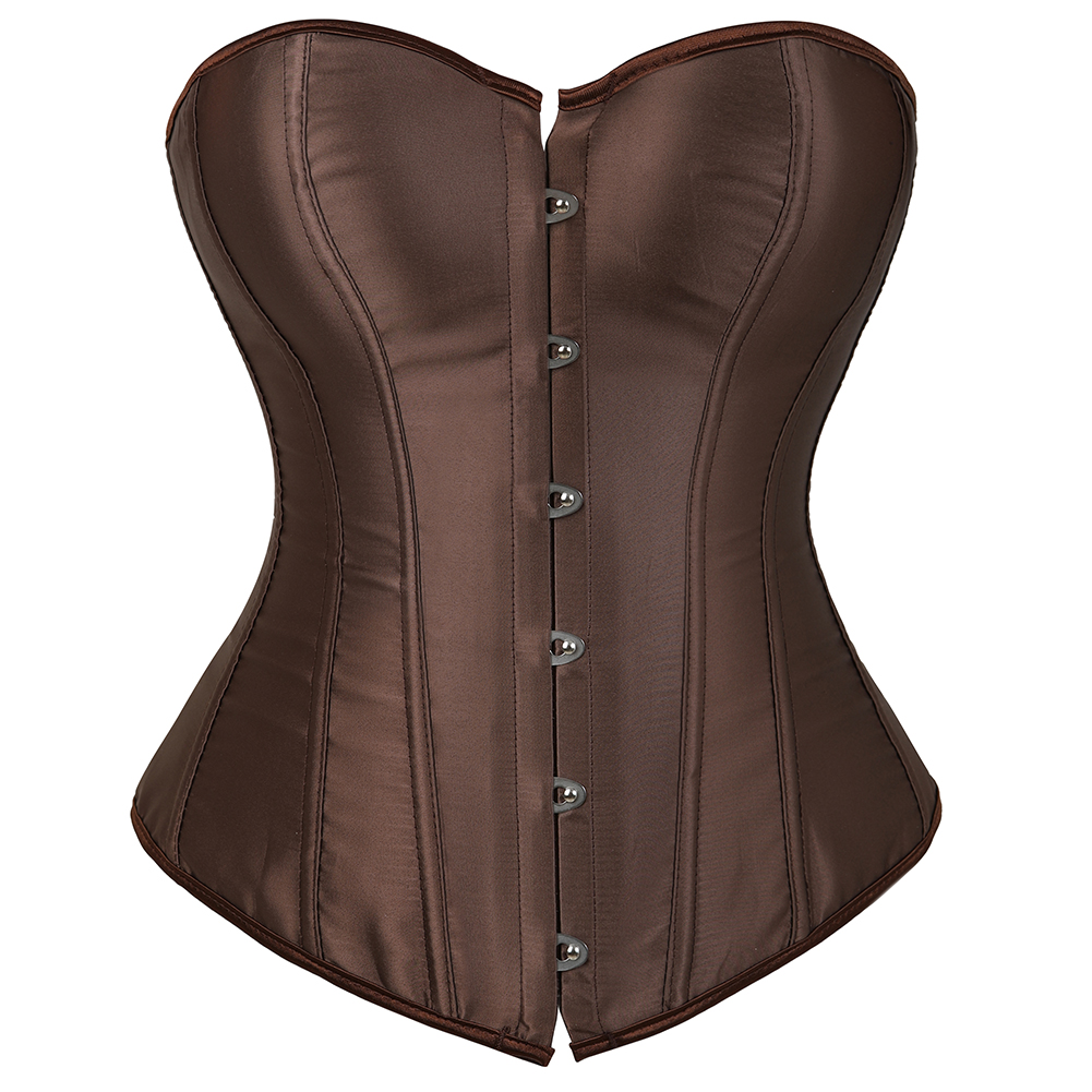 Brown-Womens Corset Bustier Satin Sexy Plus Size Gothic Lace Up Boned Gorset Top Shapewear Classic Clubwear Party Club Night Corselet