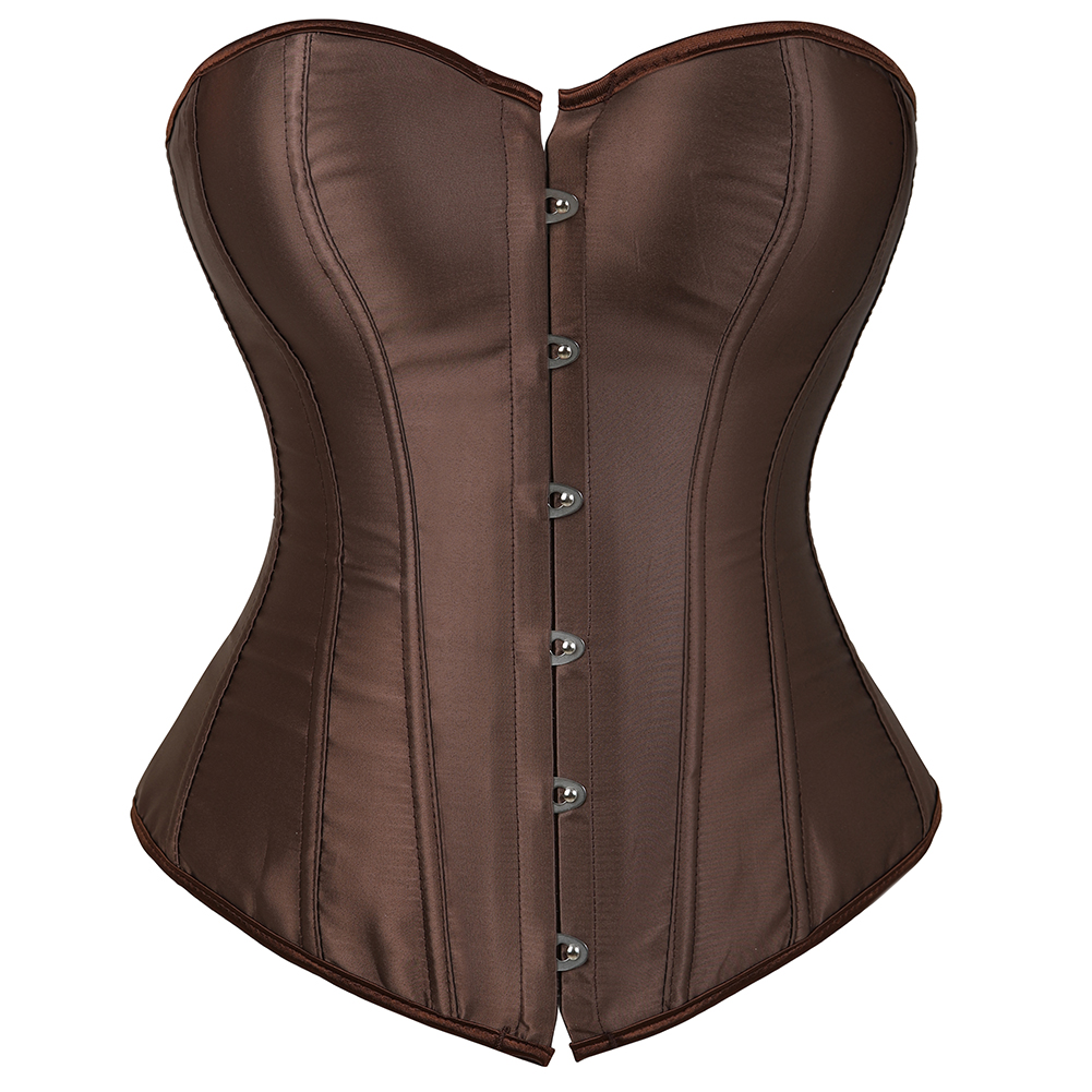 Brown-Womens Corset Bustier Satin Sexy Plus Size Gothic Lace Up Boned Gorset Top Shapewear Classic Clubwear Party Club Night Corselet