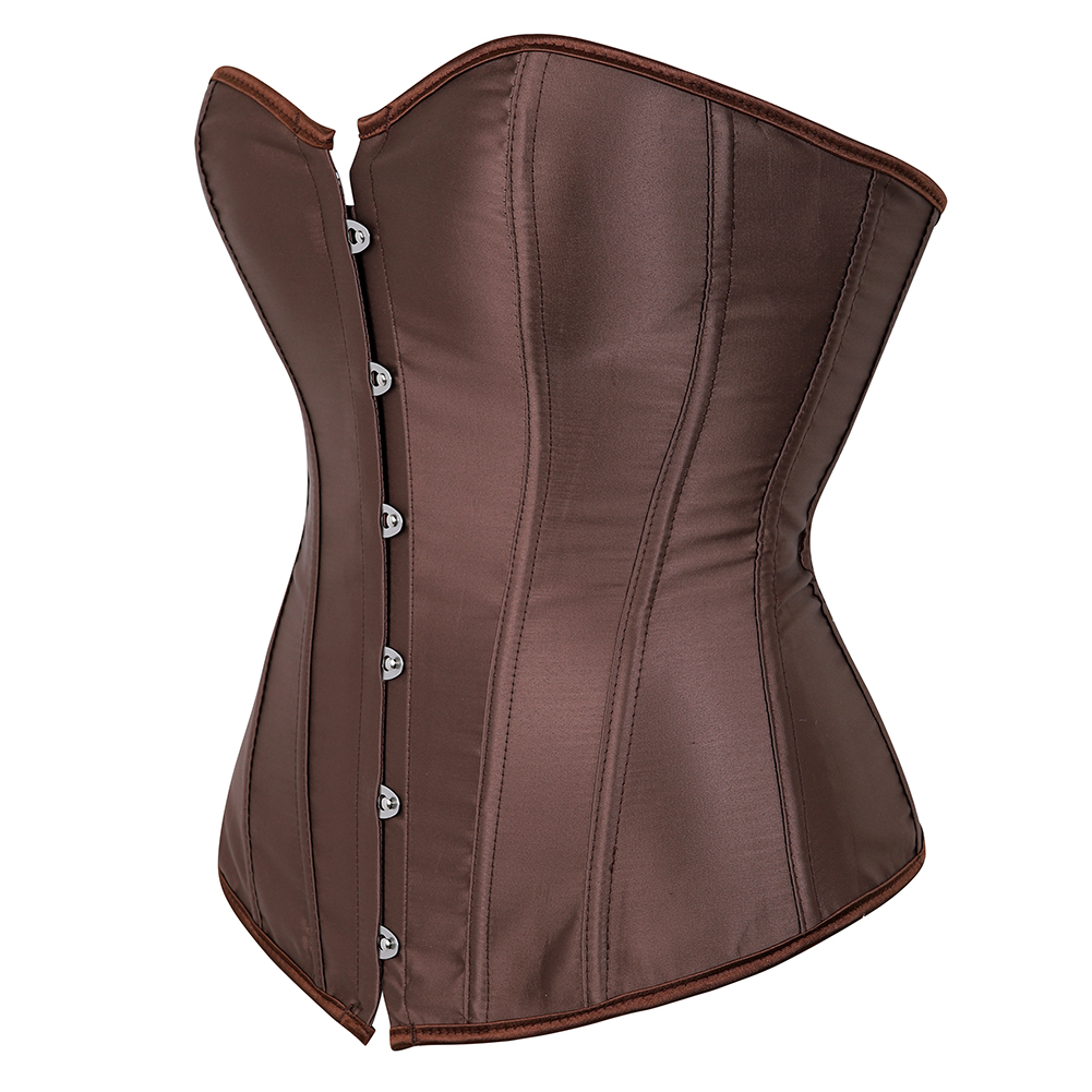Brown-Womens Corset Bustier Satin Sexy Plus Size Gothic Lace Up Boned Gorset Top Shapewear Classic Clubwear Party Club Night Corselet