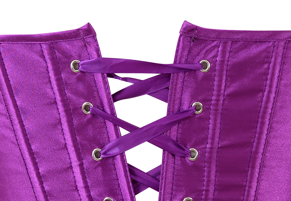 Purple-Womens Corset Bustier Satin Sexy Plus Size Gothic Lace Up Boned Gorset Top Shapewear Classic Clubwear Party Club Night Corselet