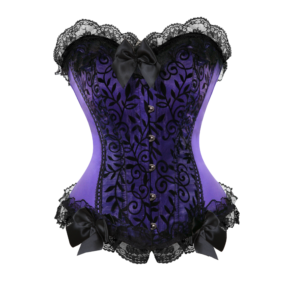 Purple-Corsets and Bustiers Women Sexy Classic Clubwear Women Plus Size Floral Lace Overlay Corselete Cosplay Halloween Wear Out