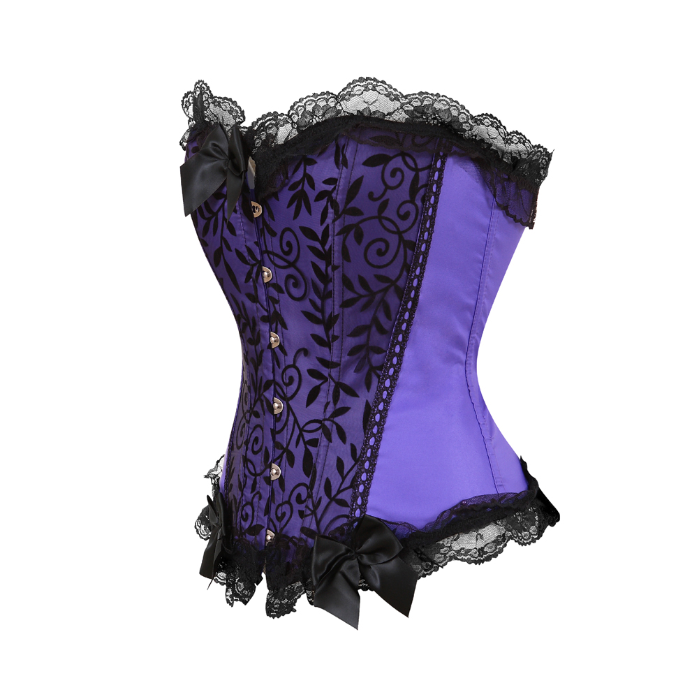 Purple-Corsets and Bustiers Women Sexy Classic Clubwear Women Plus Size Floral Lace Overlay Corselete Cosplay Halloween Wear Out