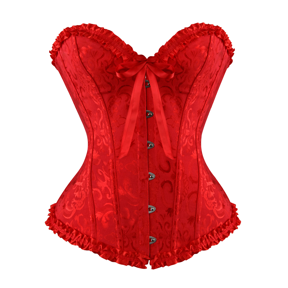 Red-Casual Corset Top Punk Rave Plus Size Bustier Sexy Classic Push Up Embroidery Bodyshaper Carnival Holiday Party Club Costume