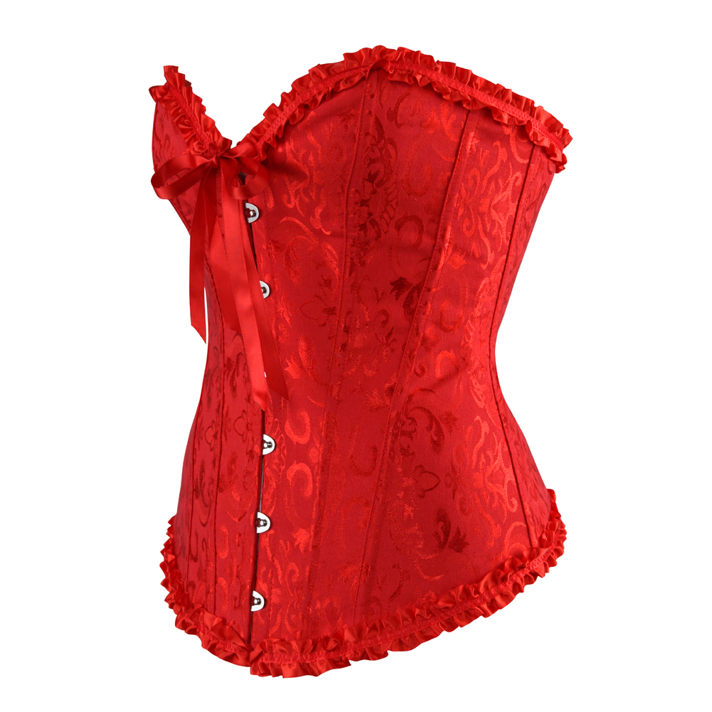 Red-Casual Corset Top Punk Rave Plus Size Bustier Sexy Classic Push Up Embroidery Bodyshaper Carnival Holiday Party Club Costume