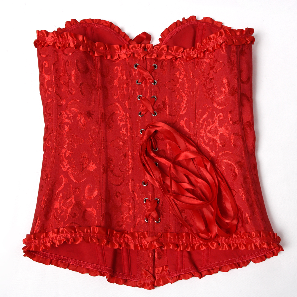 Red-Casual Corset Top Punk Rave Plus Size Bustier Sexy Classic Push Up Embroidery Bodyshaper Carnival Holiday Party Club Costume