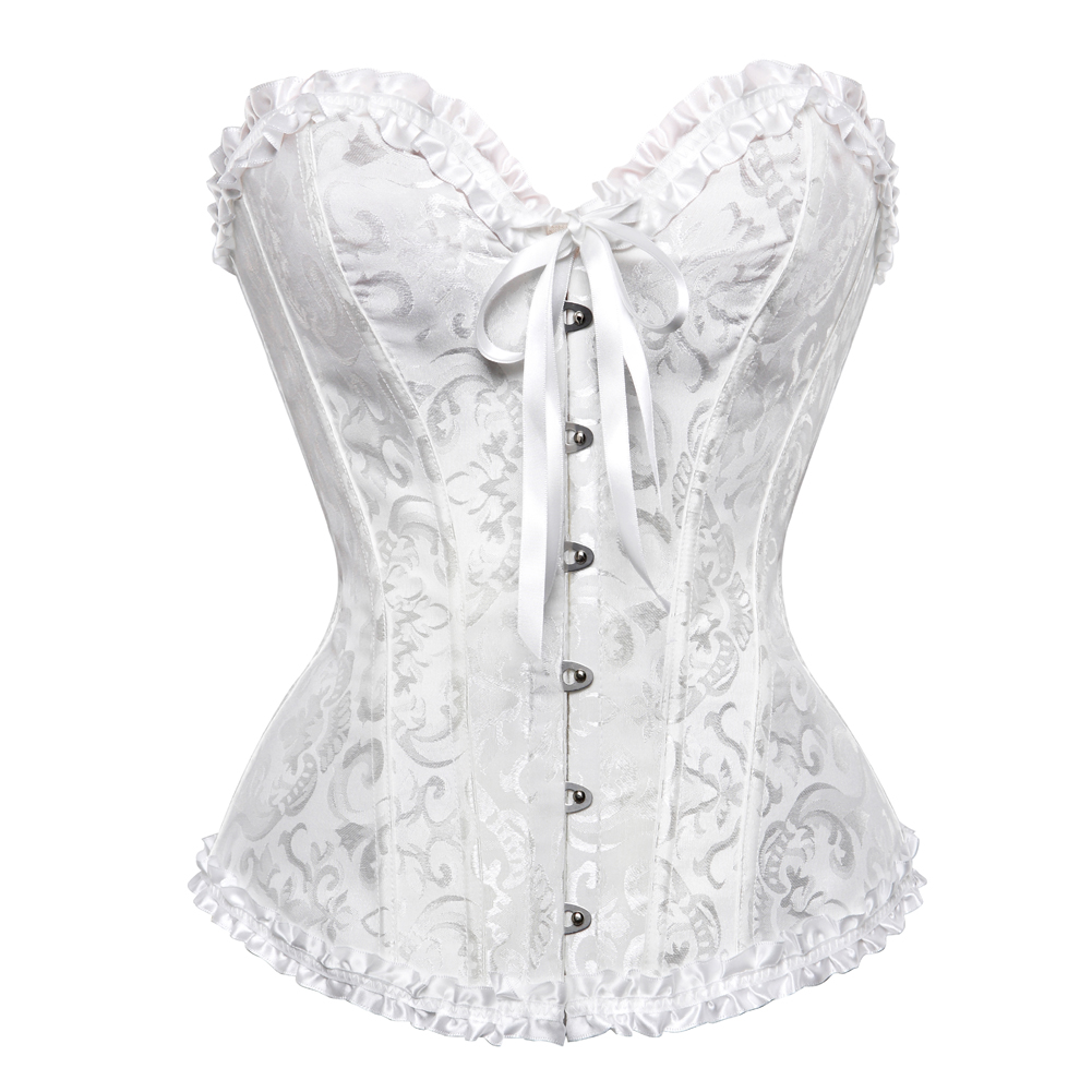 White-Casual Corset Top Punk Rave Plus Size Bustier Sexy Classic Push Up Embroidery Bodyshaper Carnival Holiday Party Club Costume