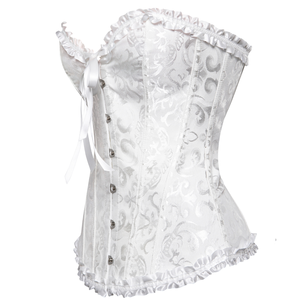 White-Casual Corset Top Punk Rave Plus Size Bustier Sexy Classic Push Up Embroidery Bodyshaper Carnival Holiday Party Club Costume