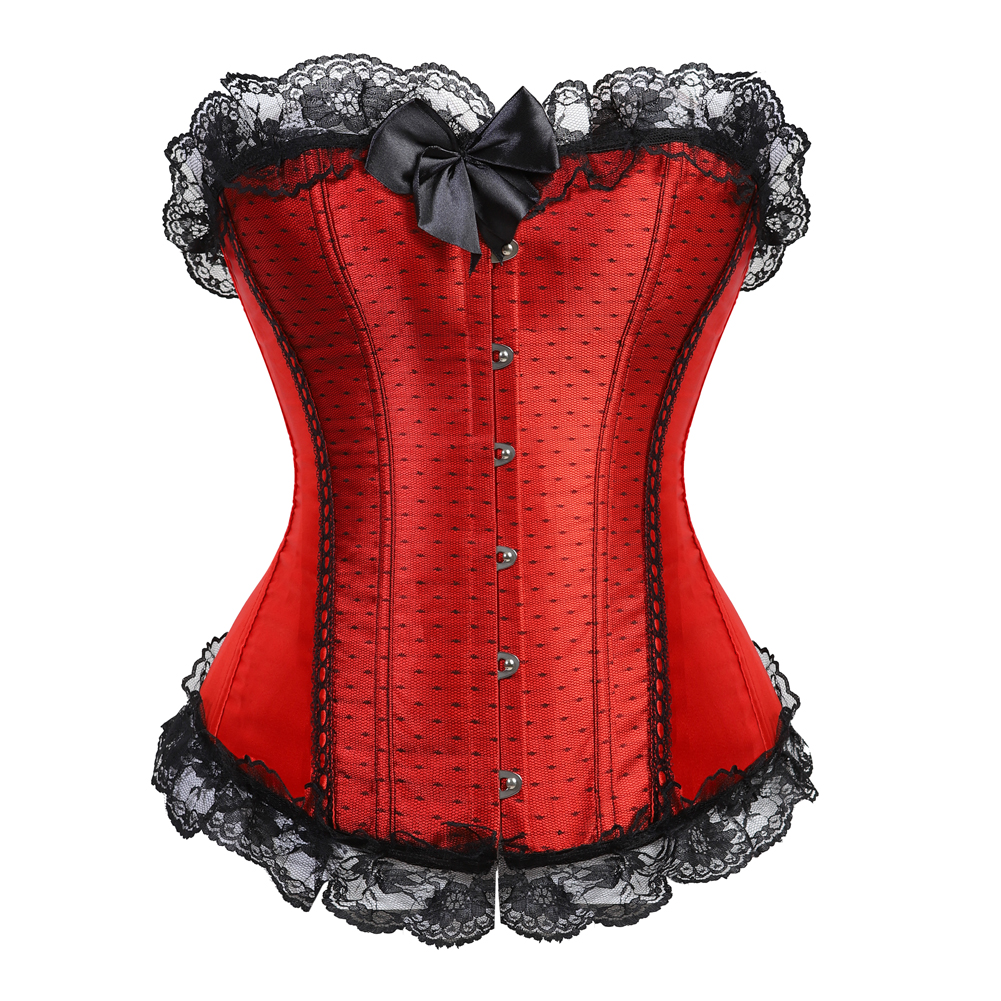 Red-Corsets Tops for Women Bustiers Punk Rave Boned Corsets Underwire Lace Overlay Corsetto Push Up Evening Party Bodyshaper