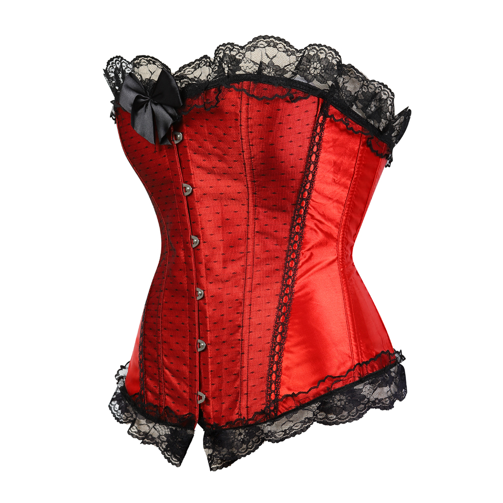Red-Corsets Tops for Women Bustiers Punk Rave Boned Corsets Underwire Lace Overlay Corsetto Push Up Evening Party Bodyshaper