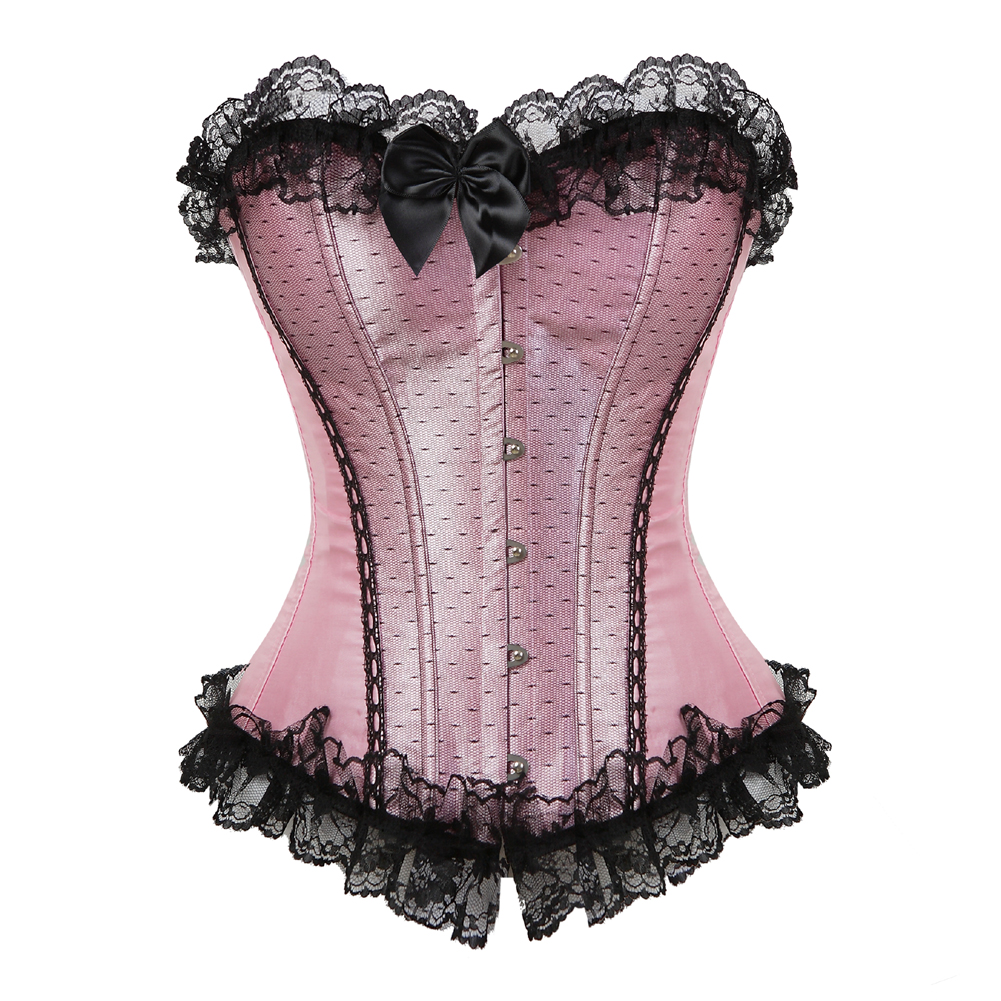 Pink-Corsets Tops for Women Bustiers Punk Rave Boned Corsets Underwire Lace Overlay Corsetto Push Up Evening Party Bodyshaper