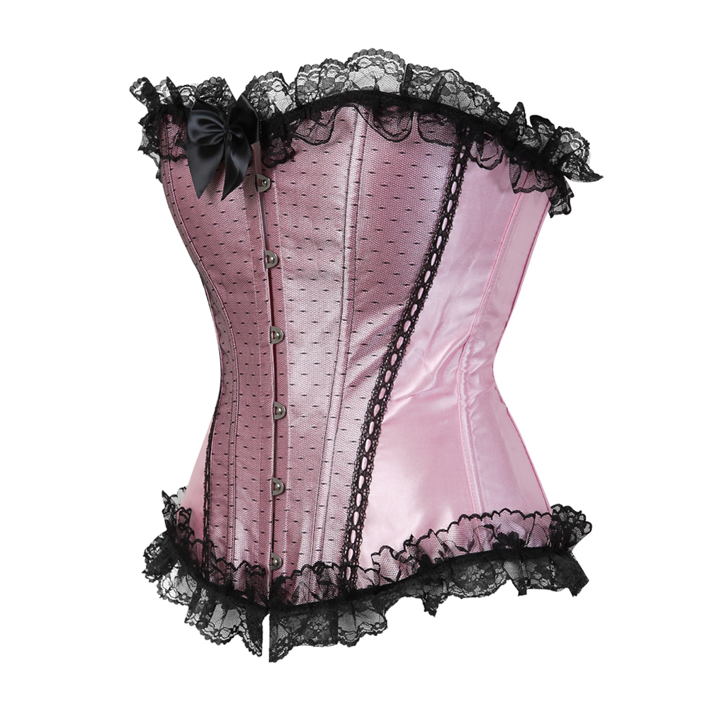 Pink-Corsets Tops for Women Bustiers Punk Rave Boned Corsets Underwire Lace Overlay Corsetto Push Up Evening Party Bodyshaper