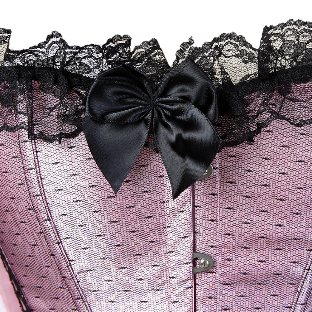 Pink-Corsets Tops for Women Bustiers Punk Rave Boned Corsets Underwire Lace Overlay Corsetto Push Up Evening Party Bodyshaper