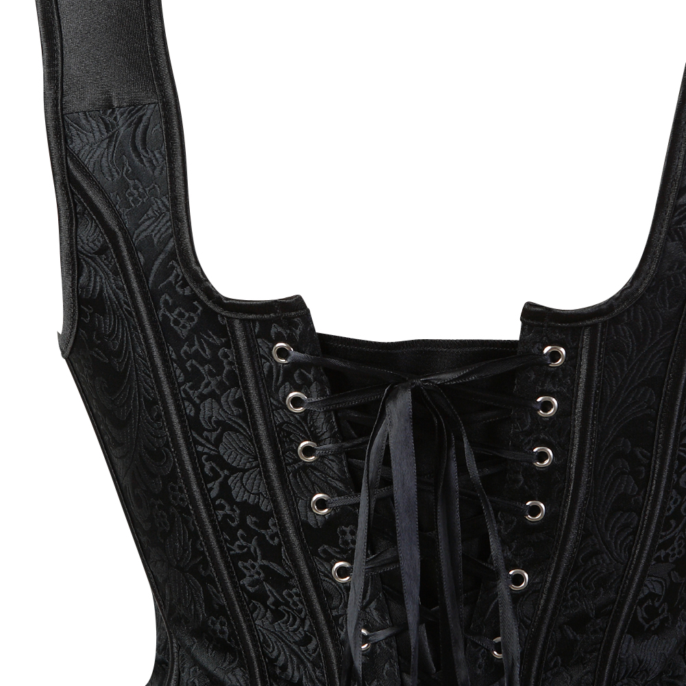 Black-Corsets Bustiers Steampunk Straps Jacquard Weave Halter Corsetto Floral Boned Push Up Shapewear Zip Evening Party Festival Rave