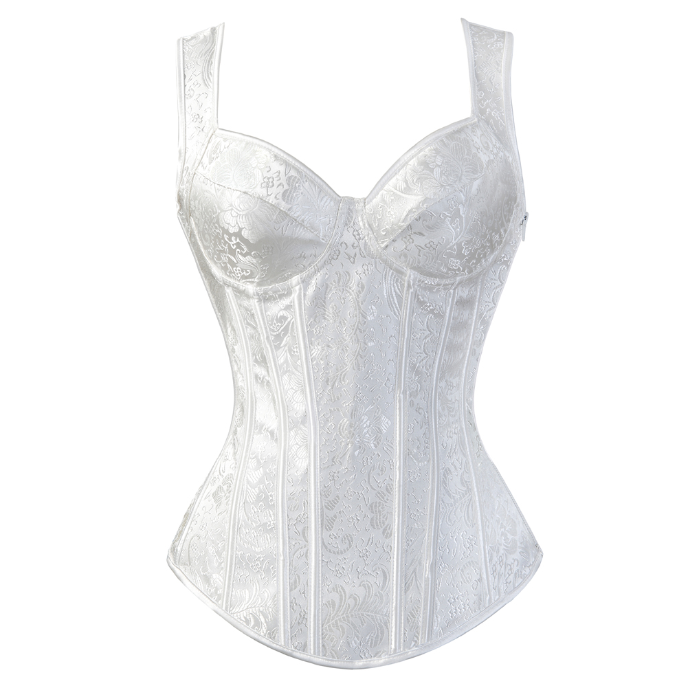 White-Corsets Bustiers Steampunk Straps Jacquard Weave Halter Corsetto Floral Boned Push Up Shapewear Zip Evening Party Festival Rave