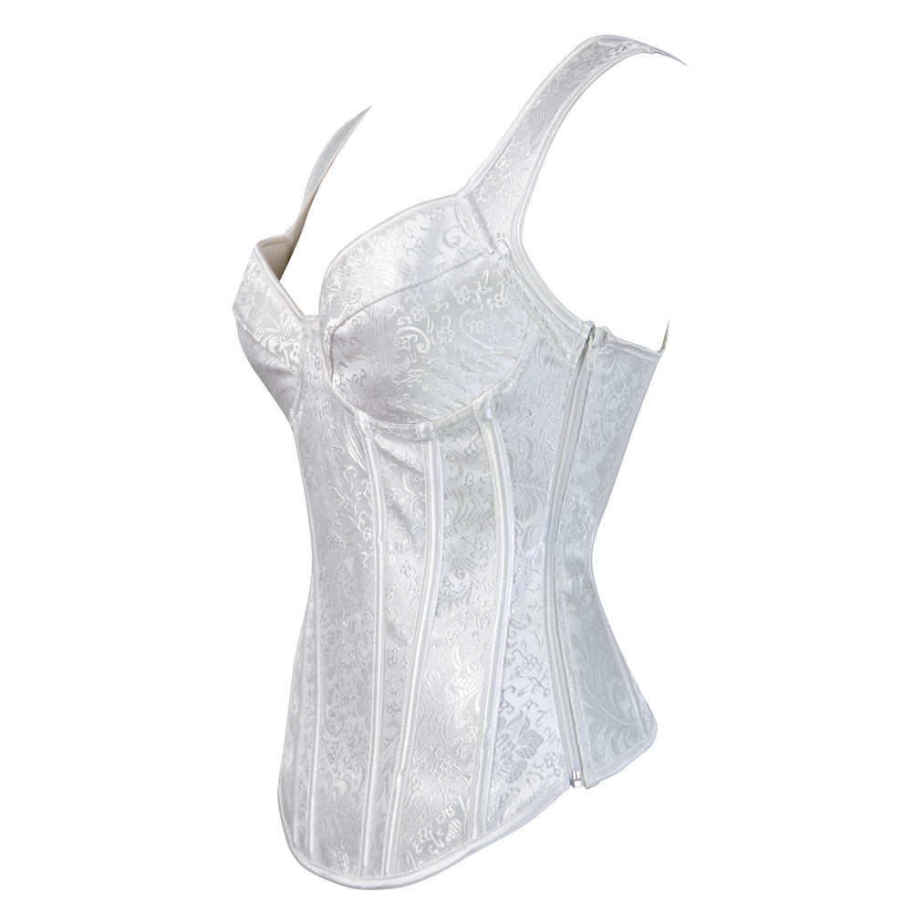 White-Corsets Bustiers Steampunk Straps Jacquard Weave Halter Corsetto Floral Boned Push Up Shapewear Zip Evening Party Festival Rave