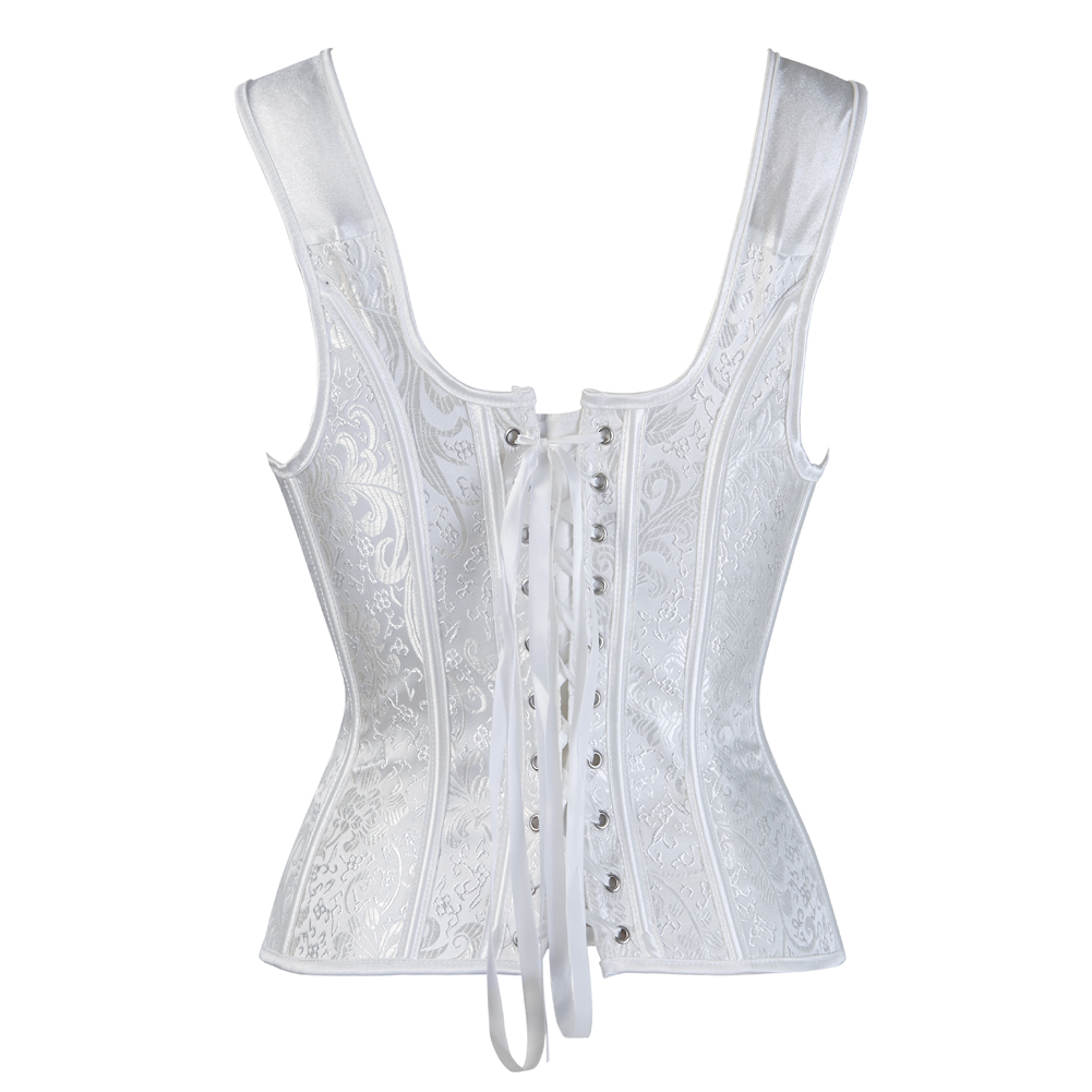 White-Corsets Bustiers Steampunk Straps Jacquard Weave Halter Corsetto Floral Boned Push Up Shapewear Zip Evening Party Festival Rave