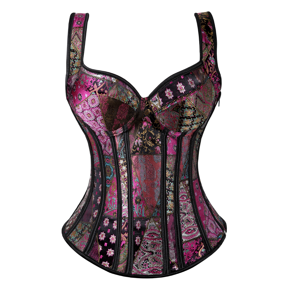 Purple-Corsets Bustiers Steampunk Straps Jacquard Weave Halter Corsetto Floral Boned Push Up Shapewear Zip Evening Party Festival Rave