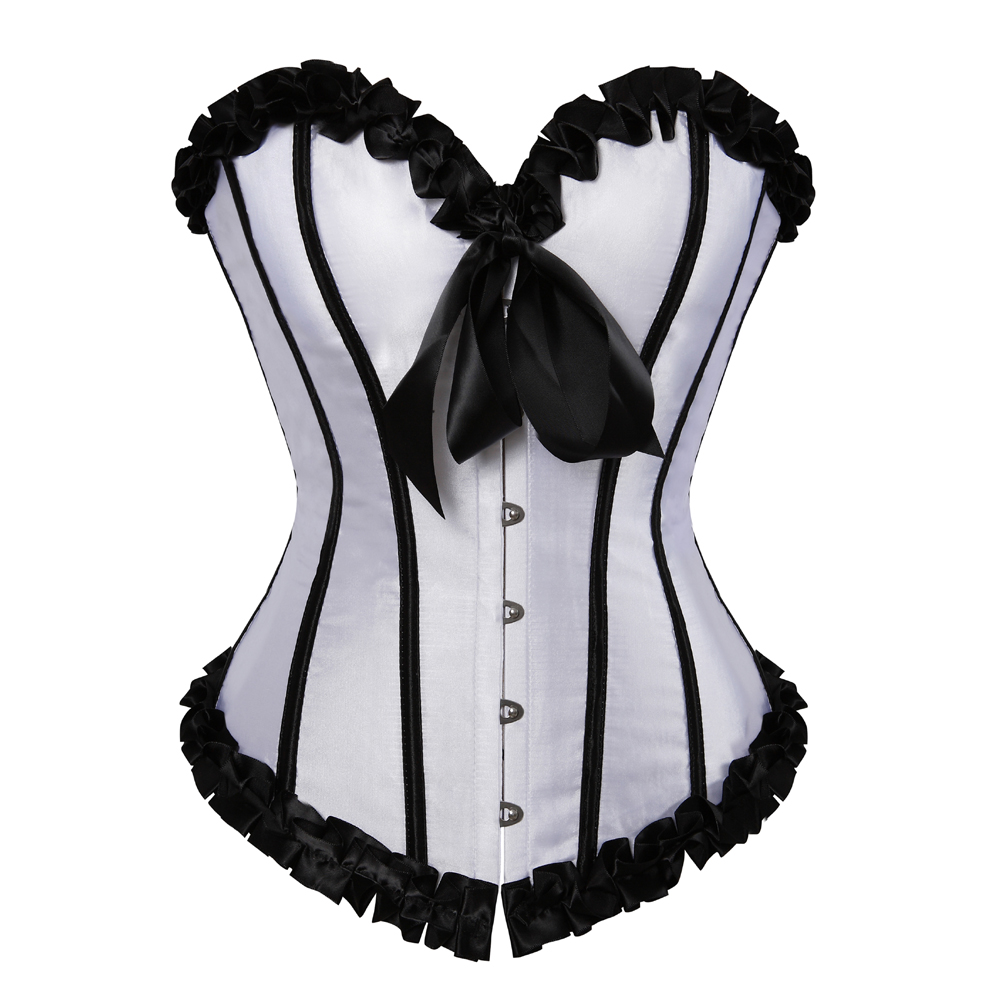 White-Corsets and Bustiers for Women Gothic Pleated Trim Medieval Corselete Sexy Money Dancing Burlesque Carnival Party Clubwear