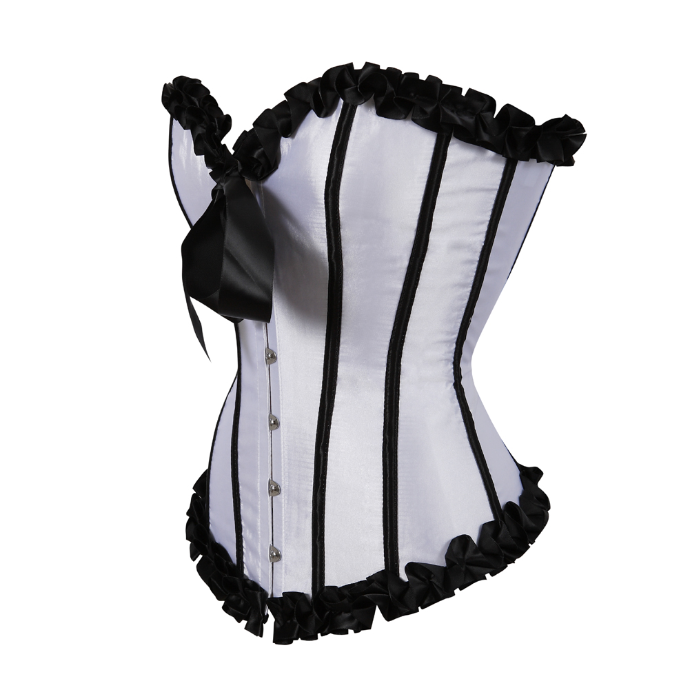 White-Corsets and Bustiers for Women Gothic Pleated Trim Medieval Corselete Sexy Money Dancing Burlesque Carnival Party Clubwear