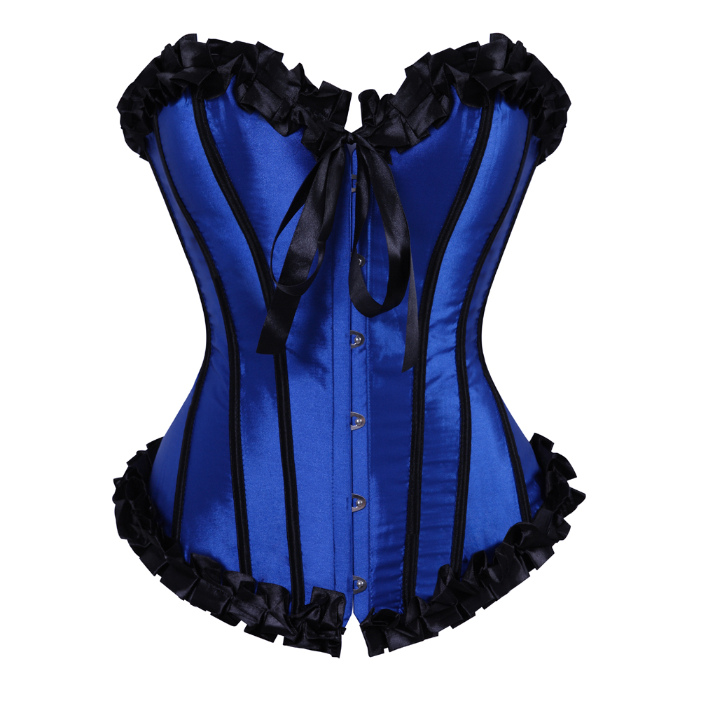 Blue-Corsets and Bustiers for Women Gothic Pleated Trim Medieval Corselete Sexy Money Dancing Burlesque Carnival Party Clubwear