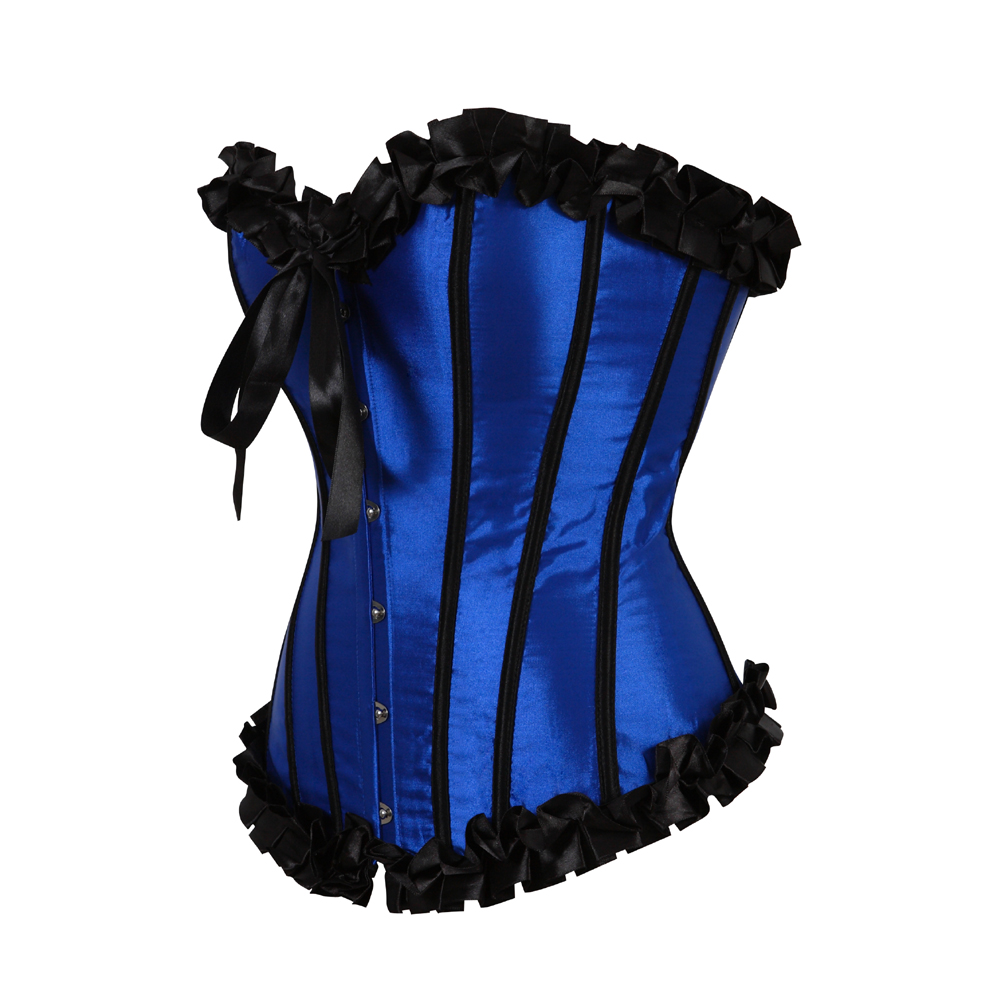 Blue-Corsets and Bustiers for Women Gothic Pleated Trim Medieval Corselete Sexy Money Dancing Burlesque Carnival Party Clubwear