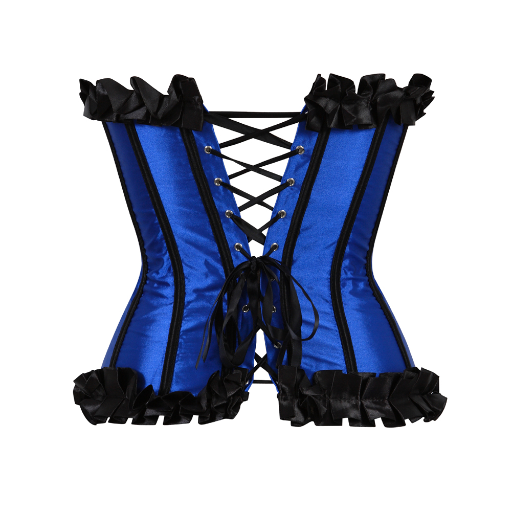 Blue-Corsets and Bustiers for Women Gothic Pleated Trim Medieval Corselete Sexy Money Dancing Burlesque Carnival Party Clubwear