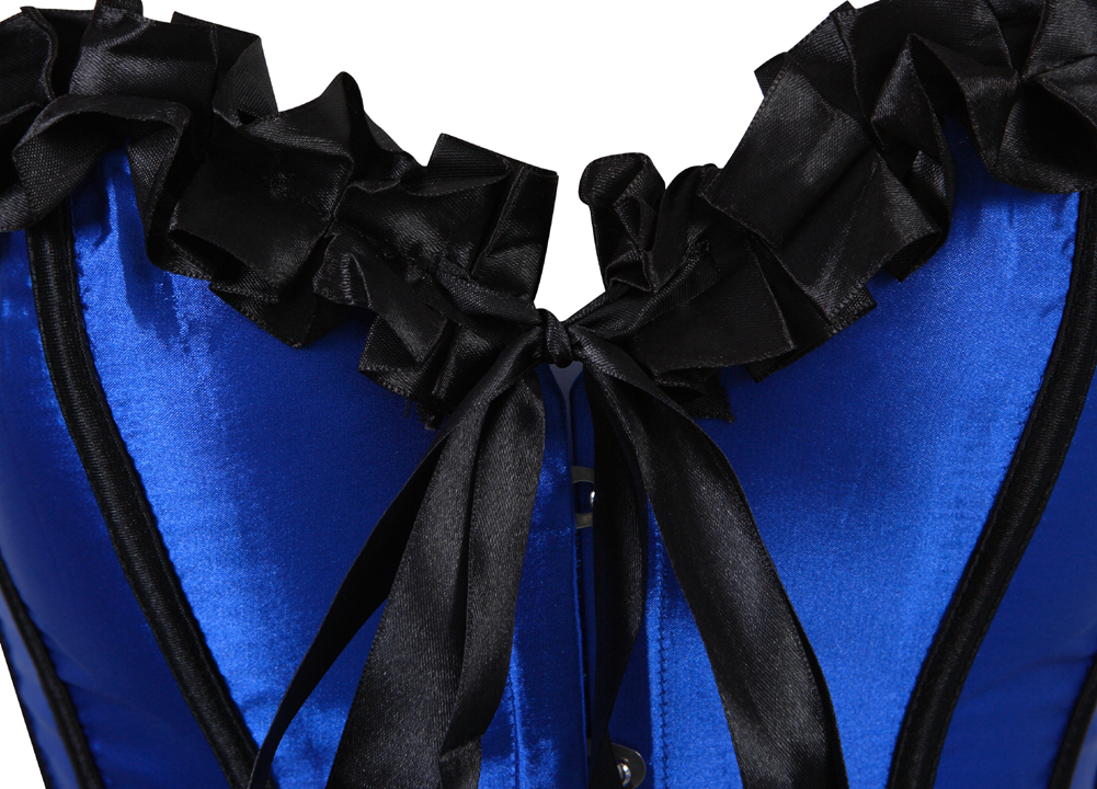 Blue-Corsets and Bustiers for Women Gothic Pleated Trim Medieval Corselete Sexy Money Dancing Burlesque Carnival Party Clubwear