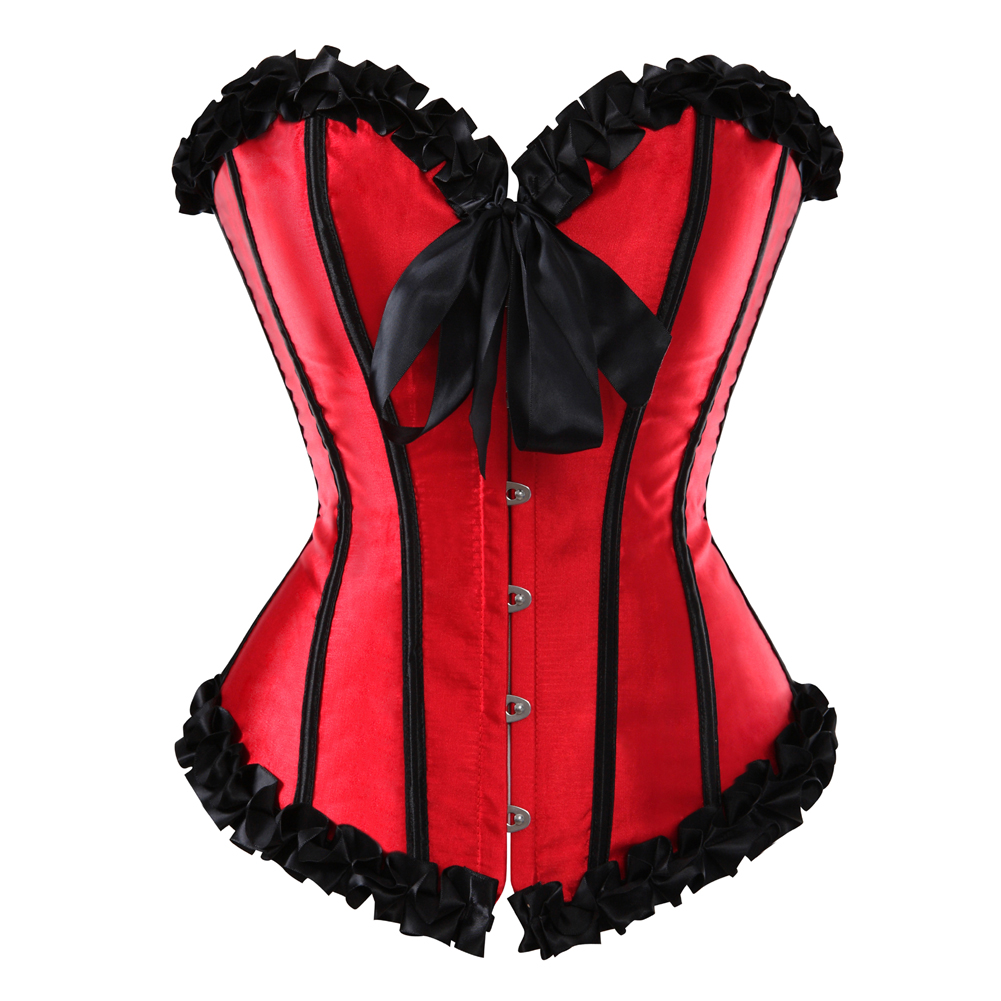 Red-Corsets and Bustiers for Women Gothic Pleated Trim Medieval Corselete Sexy Money Dancing Burlesque Carnival Party Clubwear