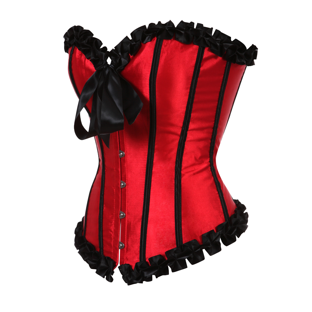 Red-Corsets and Bustiers for Women Gothic Pleated Trim Medieval Corselete Sexy Money Dancing Burlesque Carnival Party Clubwear