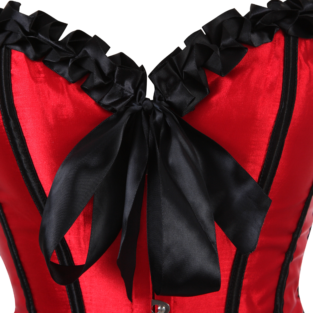 Red-Corsets and Bustiers for Women Gothic Pleated Trim Medieval Corselete Sexy Money Dancing Burlesque Carnival Party Clubwear