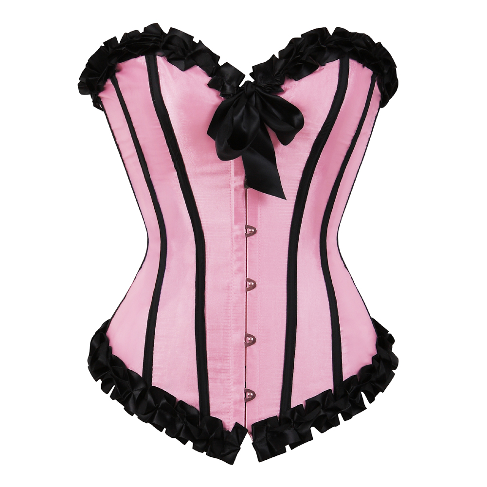 Pink-Corsets and Bustiers for Women Gothic Pleated Trim Medieval Corselete Sexy Money Dancing Burlesque Carnival Party Clubwear