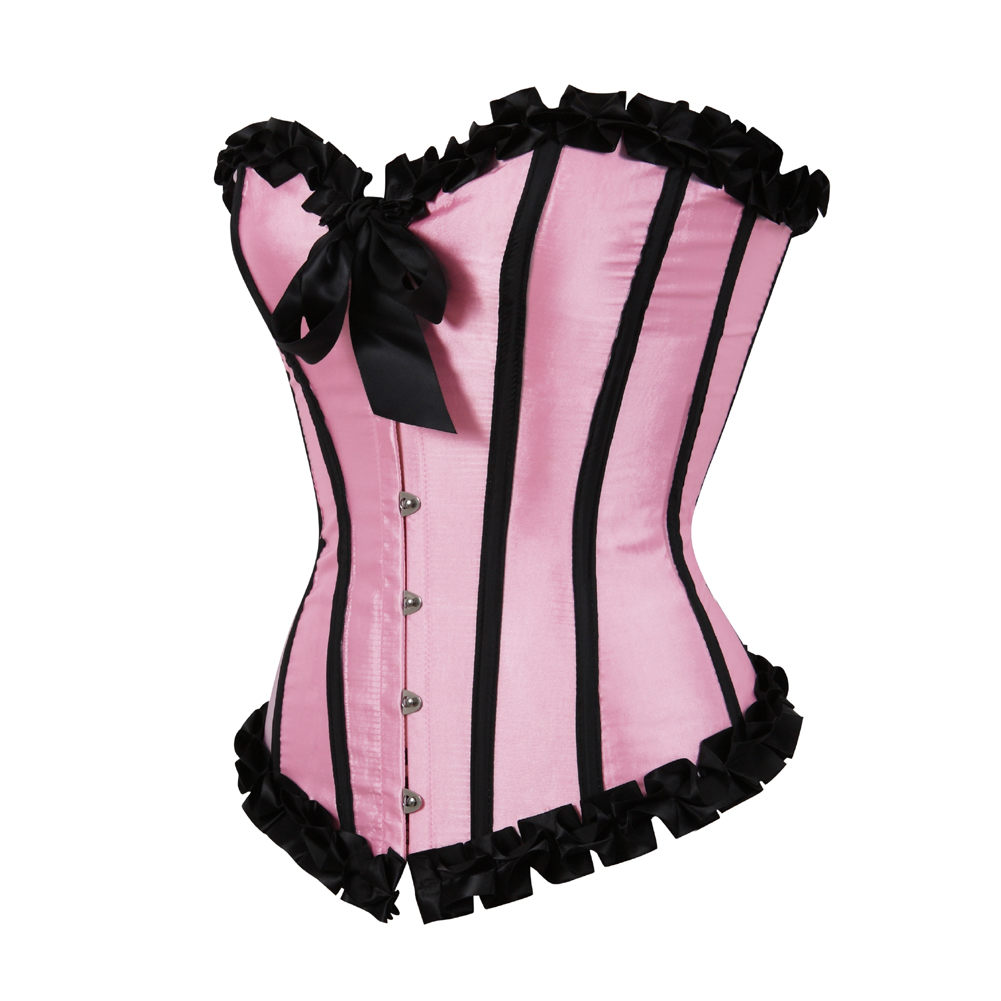 Pink-Corsets and Bustiers for Women Gothic Pleated Trim Medieval Corselete Sexy Money Dancing Burlesque Carnival Party Clubwear