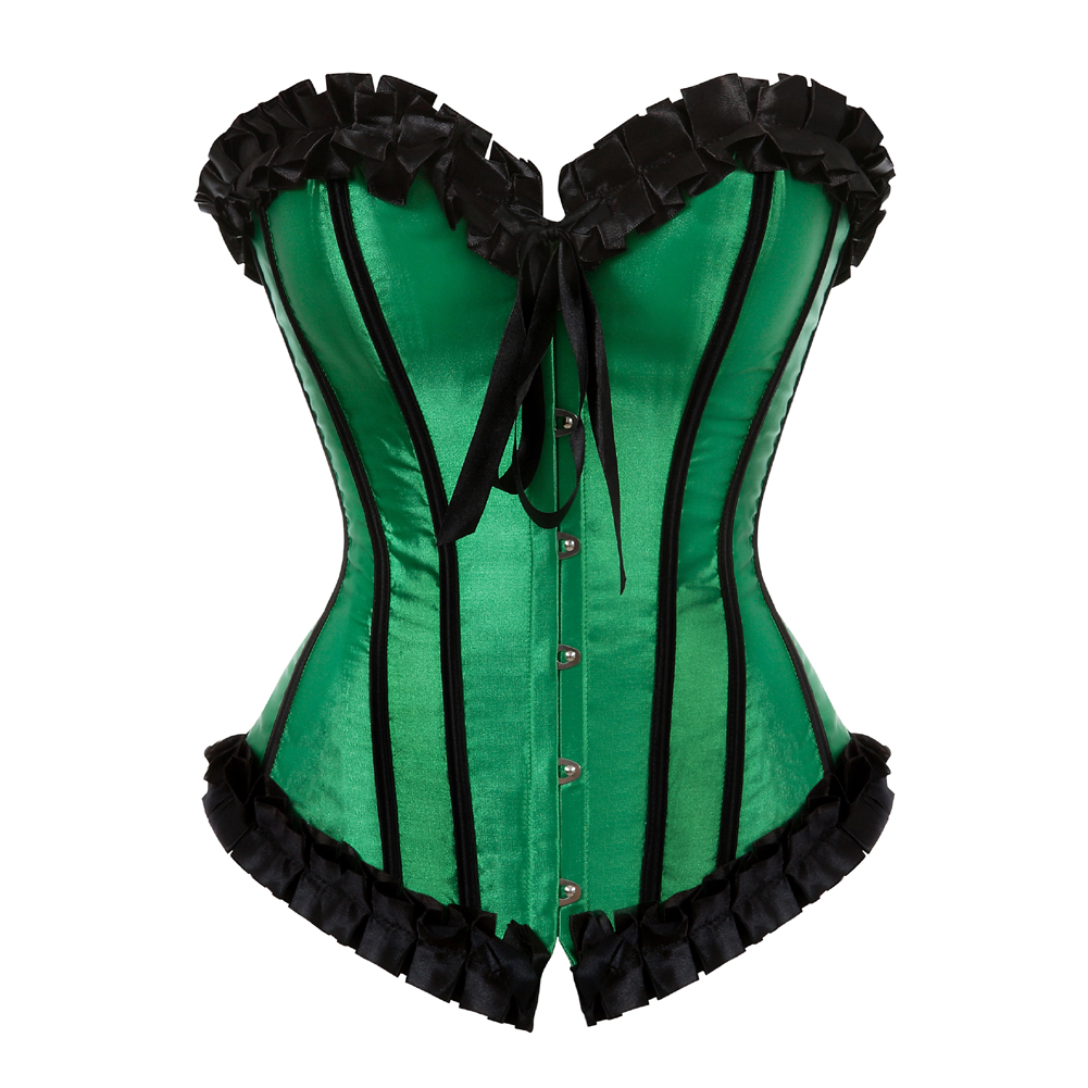 Green-Corsets and Bustiers for Women Gothic Pleated Trim Medieval Corselete Sexy Money Dancing Burlesque Carnival Party Clubwear