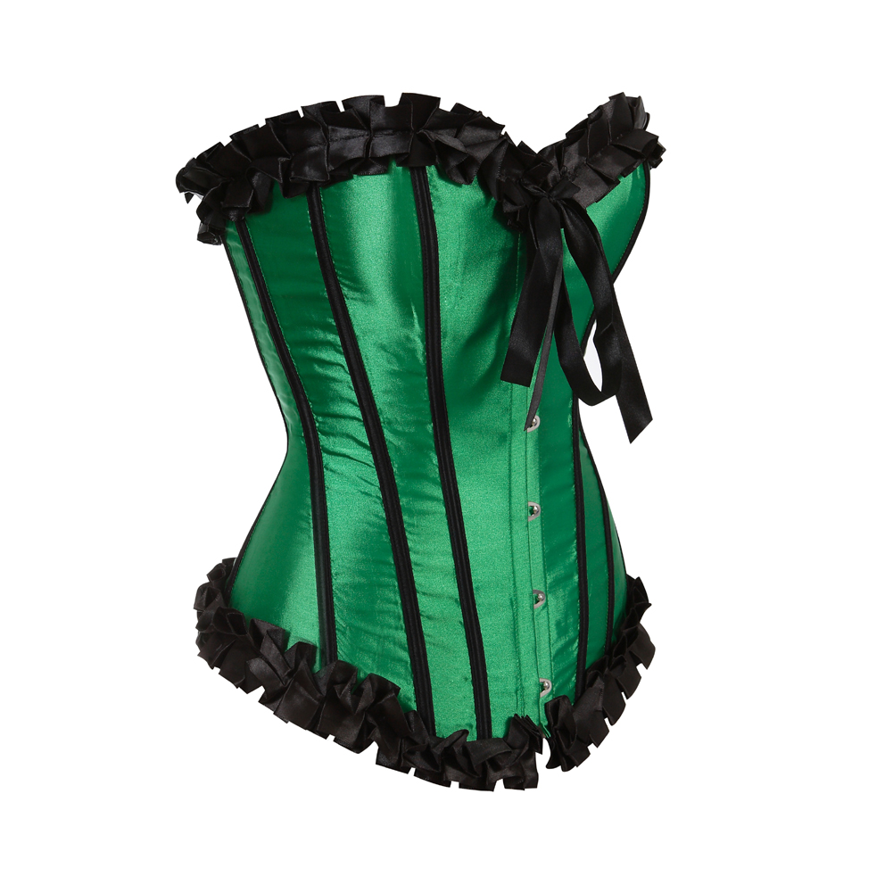 Green-Corsets and Bustiers for Women Gothic Pleated Trim Medieval Corselete Sexy Money Dancing Burlesque Carnival Party Clubwear