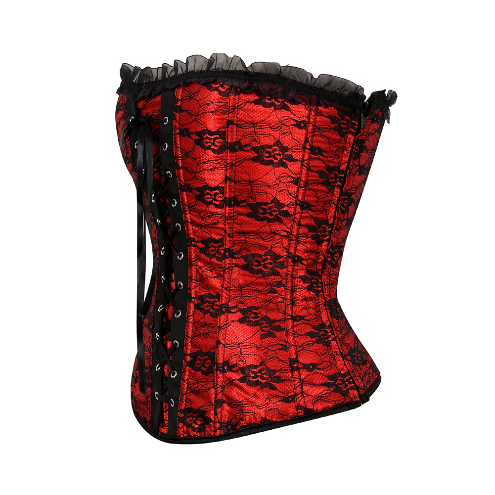 Red-Corsets and Bustiers for Women Gothic Breathable Zip Corselete Sexy Front Lacing Boned Wedding Party Clubwear Just Married