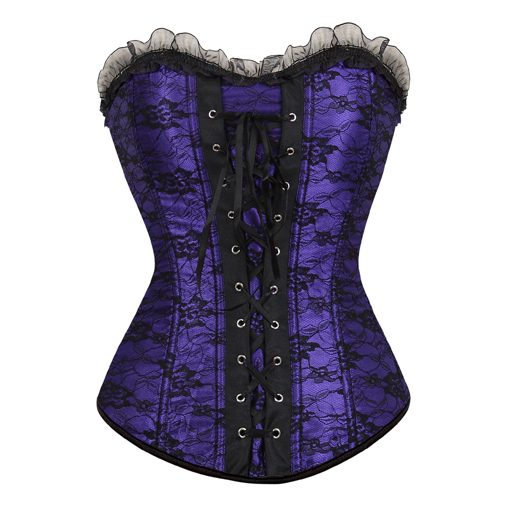 Purple-Corsets and Bustiers for Women Gothic Breathable Zip Corselete Sexy Front Lacing Boned Wedding Party Clubwear Just Married