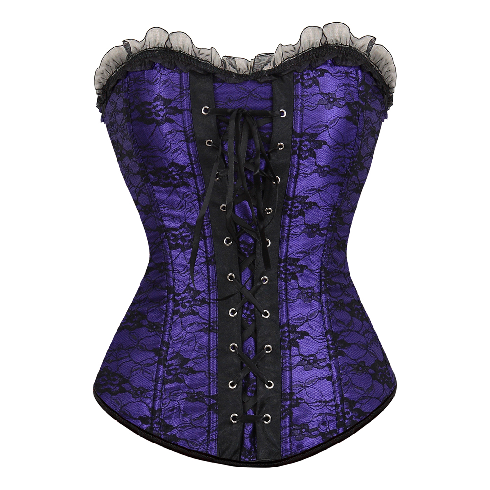 Purple-Corsets and Bustiers for Women Gothic Breathable Zip Corselete Sexy Front Lacing Boned Wedding Party Clubwear Just Married